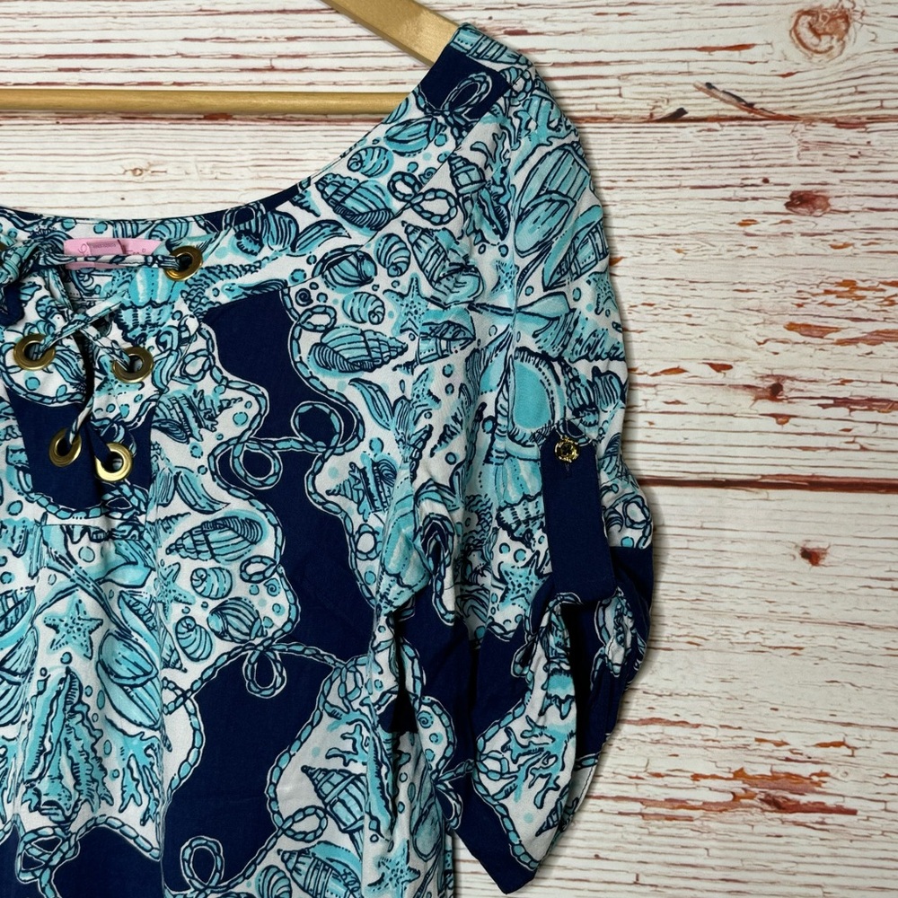 Lilly Pulitzer Everett Dress in Bright Navy Hey Big Sailor Sz M - Picture 7 of 12